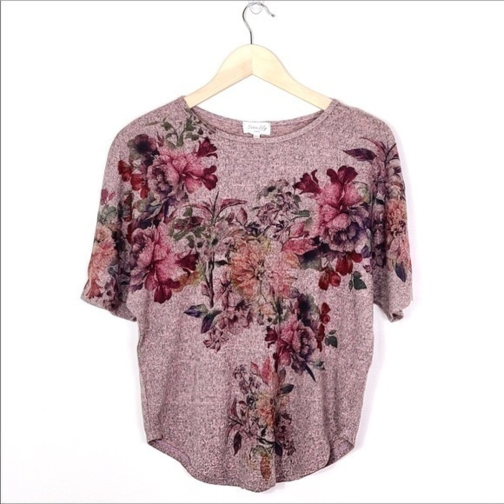 VTG Siren Lily petit top Fairycore floral knit Dolman short sleeve tight knit S